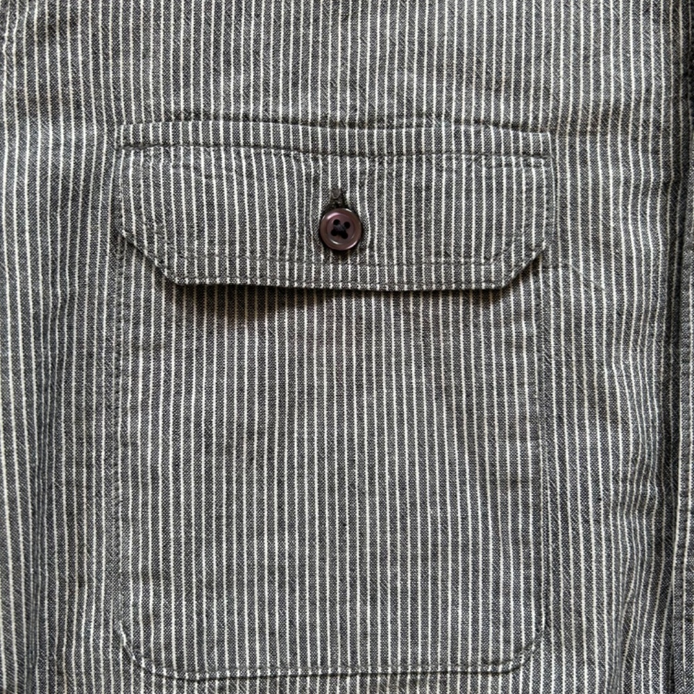 GAP Workshirt Short Sleeve Linen Cotton Blend - Medium Slim, Gray with White Str - Picture 4 of 5